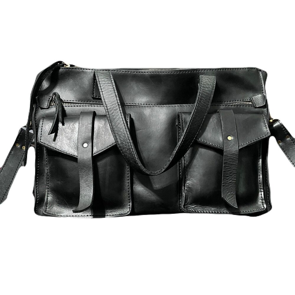 Raven + Lily Ethiopian Leather Crossbody Purse Tote Bag Black Artisan Made EUC - Picture 4 of 16